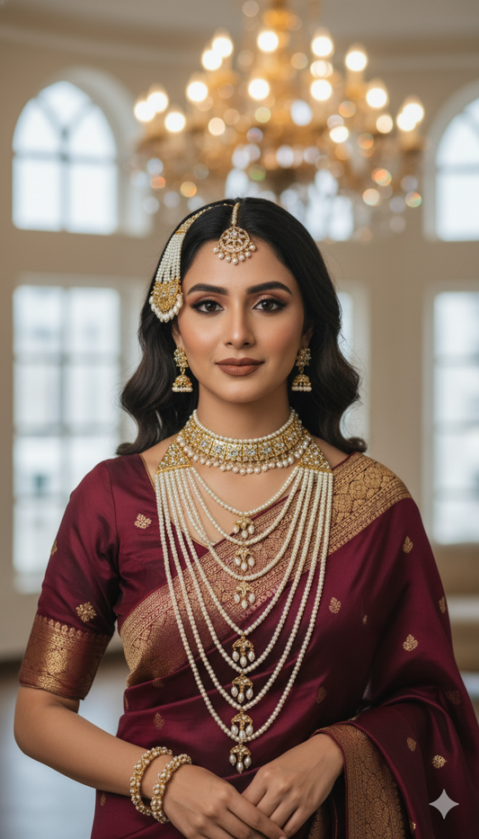 small satlada seven layer moti haar white colour