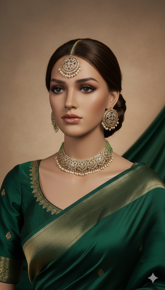 TAZAKKA short crystal necklace set light green colour