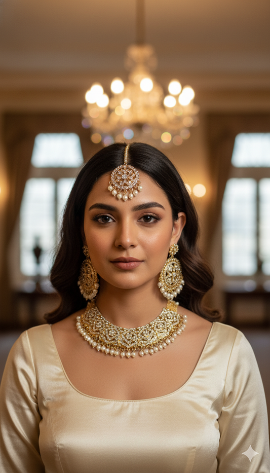 TAZAKKA short crystal necklace set golden colour