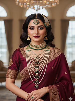 Small Satlada Seven Layer Moti Haar Green Colour