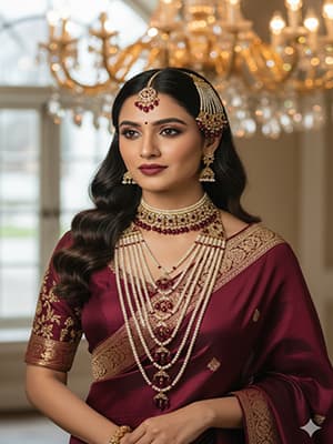 Small Satlada Seven Layer Moti Haar Maroon Colour