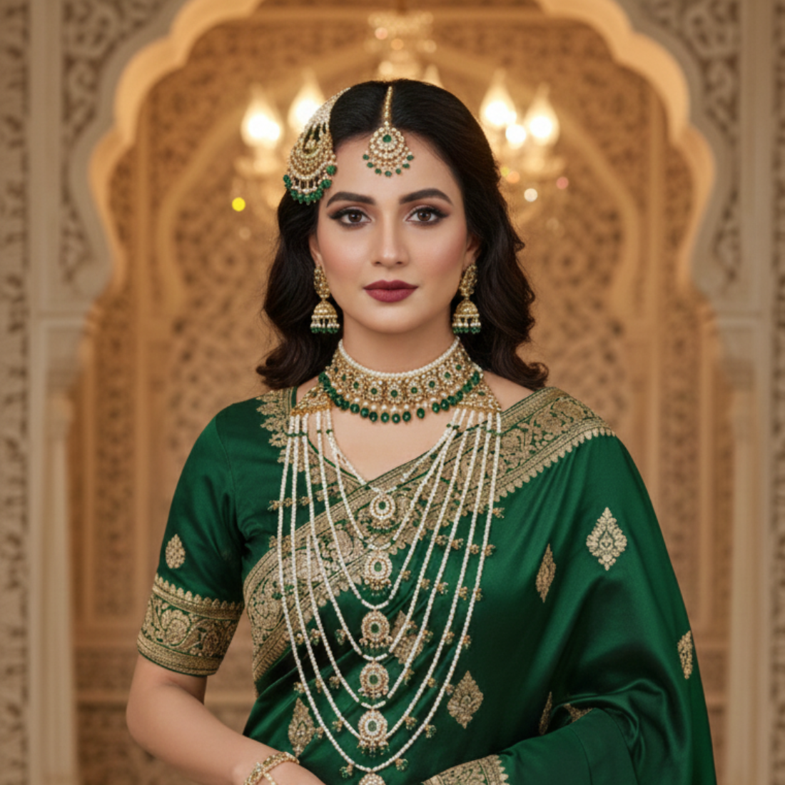 aishwarya jhalar &nbsp;Jadavi Seven Layer Moti Haar in green Colour