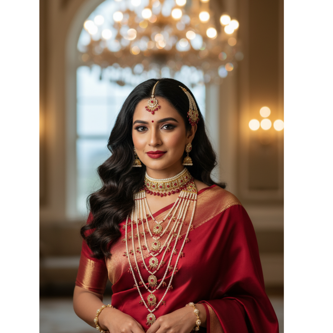 aishwarya jhalar  Jadavi Seven Layer Moti Haar red Colour